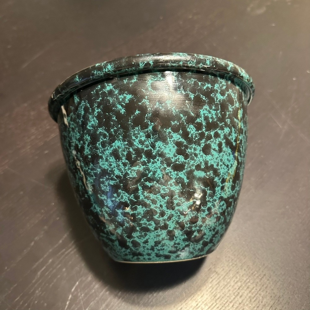 Bennington Potters Vermont Turquoise Black Spatterware Cereal Bowl Stoneware